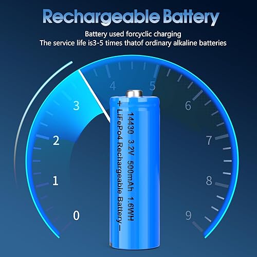 14430 LiFePo4 3.2v Rechargeable Batteries, 500mAh for Outdoor Solar Garden Lights, Tooth Brush, Shaver, Flashlight (8 Pack)(8 Pack)