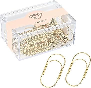 MultiBey Gold Jumbo Paper Clips 2 Inch - 30 Pcs Large Wide Giant Paperclips in Acrylic Desk Organizer Box, Premium Metal Bookmark, Planner & Wedding Invitation Accessories Gold
