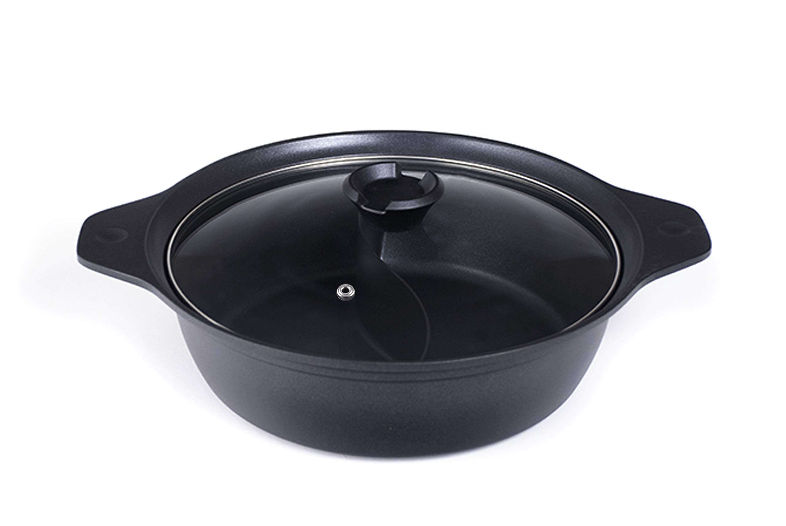 Fuji Merchandise Corp Dual Flavor Shabu Shabu Hot Pot 10 inch Induction Diameter Dual Sided Yin yang Hot Pot Aluminum Pot 2 in 1 Flavor