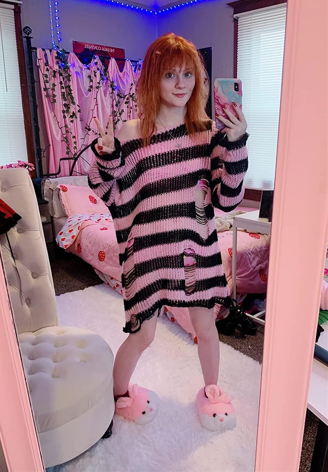 Goth Y2K Striped Sweater Grunge Ripped Punk Gothic Sweaters for Women Harajuku Aesthetic Halloween Pullover Tops - Image 9