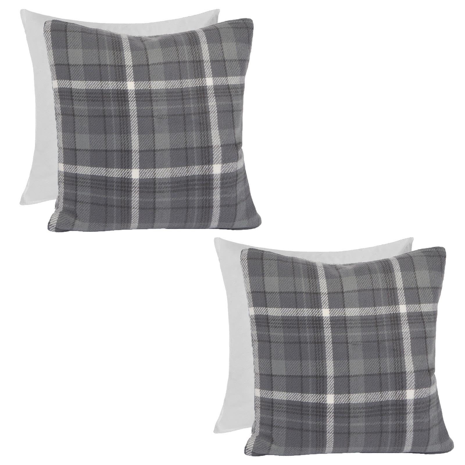OHS Woven Check Cushion Covers Tartan Pack Of 2 Filled Pillow45 X 45CmCharcoal from B&Q