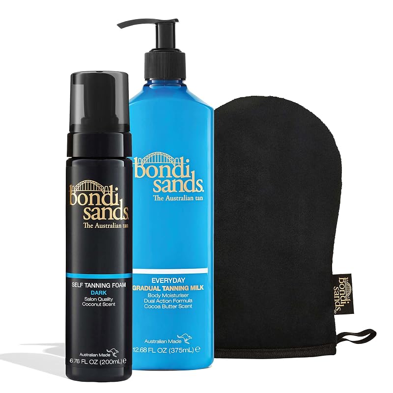 Bondi Sands Kit de Autobronzeamento e Manutenção com Espuma Dark, Luva e Leite Autobronzeador Gradual