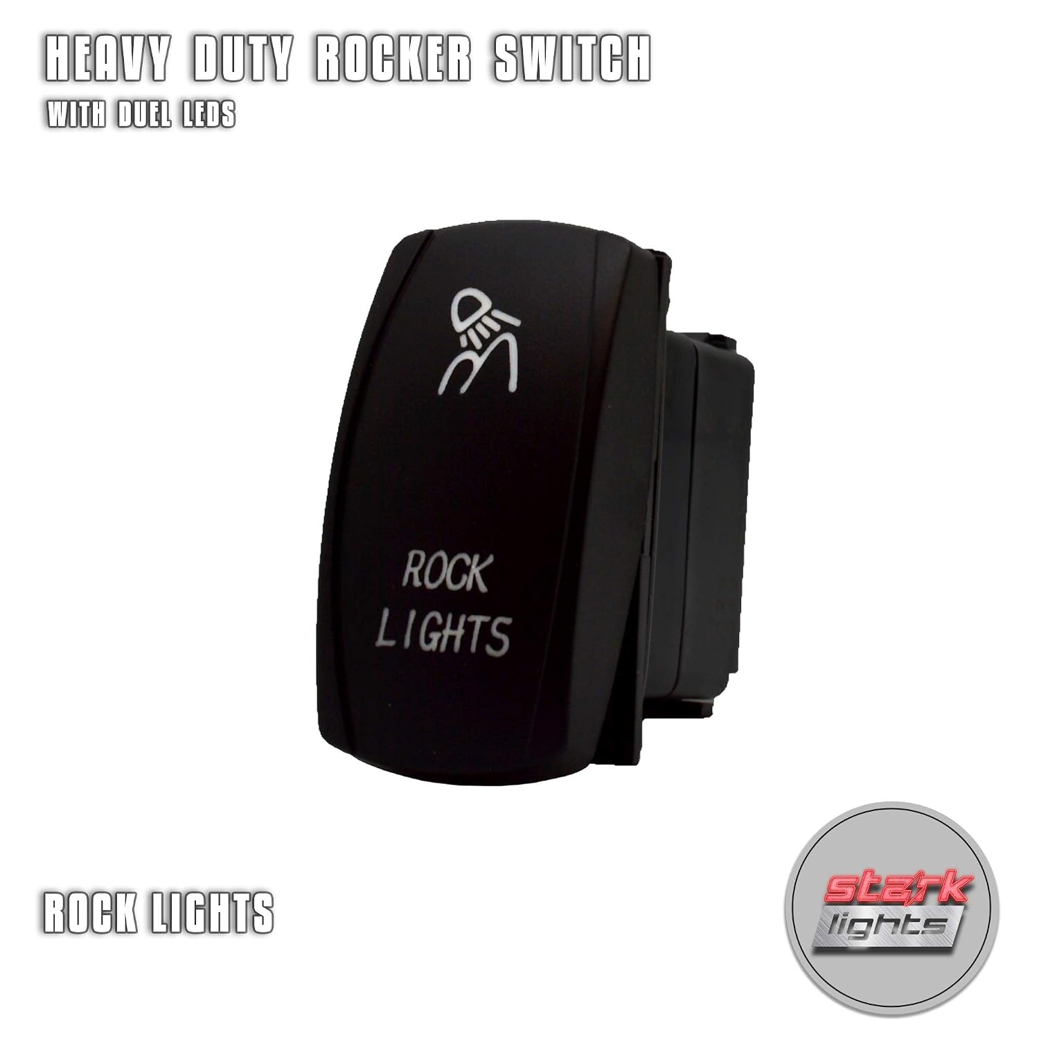 ROCK LIGHTS - White - STARK 5-PIN Laser Etched LED Rocker Switch Dual Light - 20A 12V ON/OFF