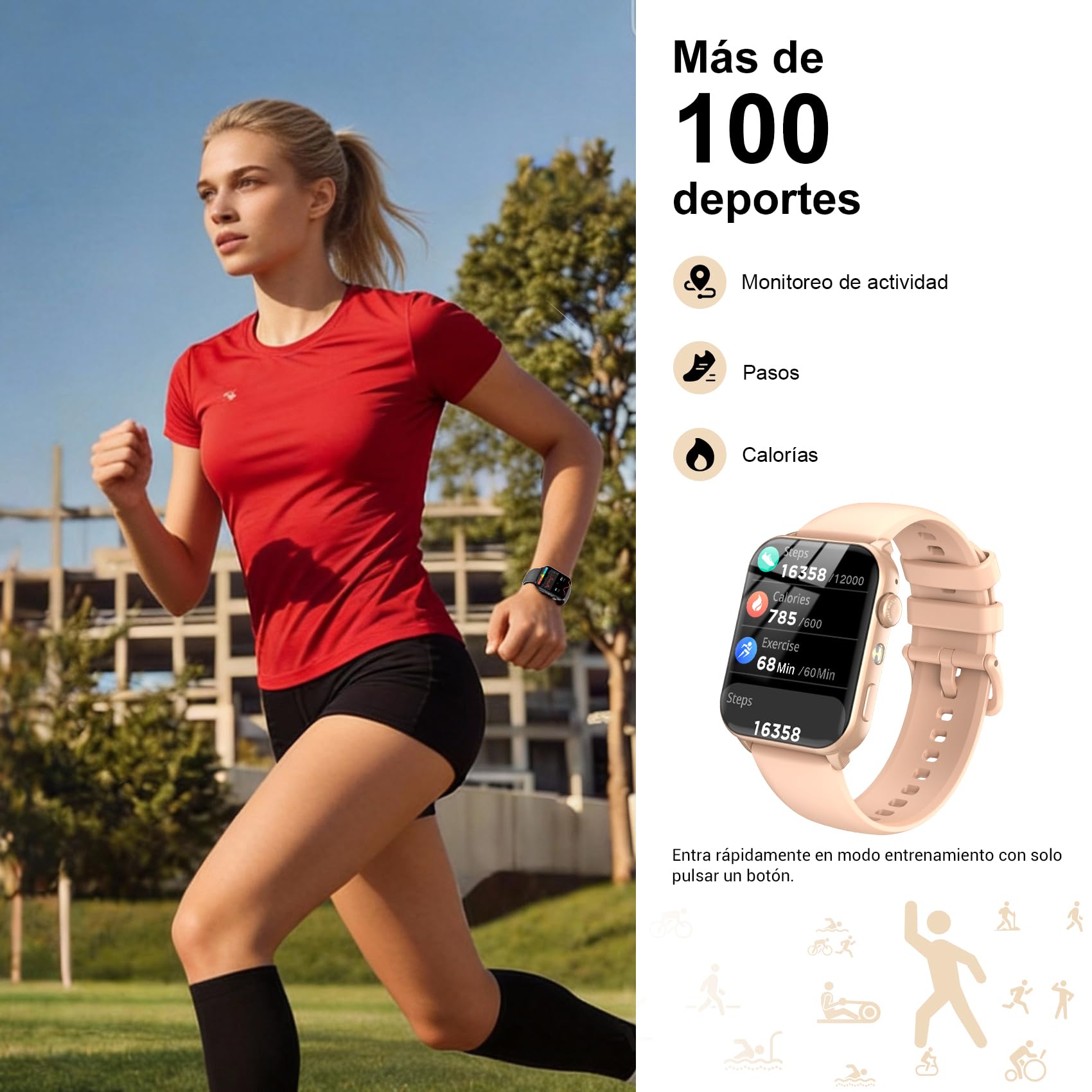 Reloj Inteligente Mujer, Smartwatch Mujer 1.91" con Llamadas Bluetooth, Monitor Cardíaco, Oxímetro, Sueño, 100+ Modos Deportivos, IP68 Impermeable, Pulsera Actividad para Android iOS