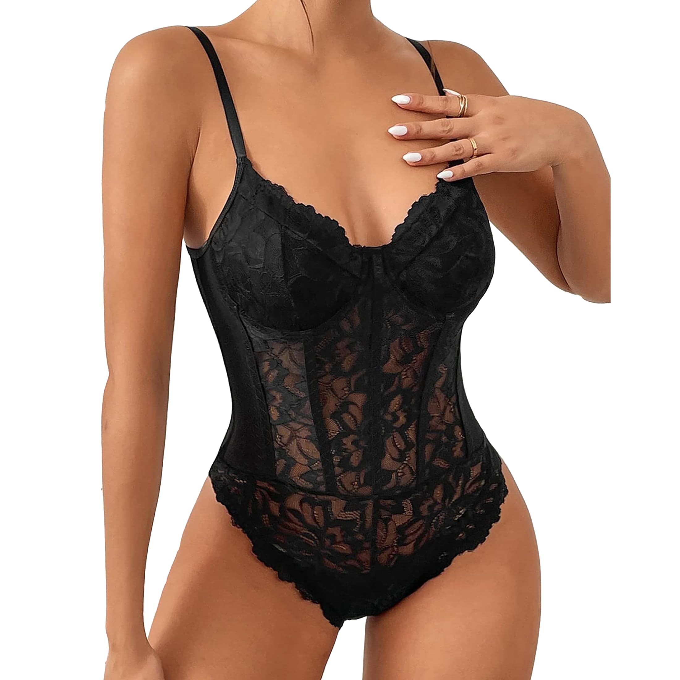 knisty Women's Bodysuit Lingerie Set | Honeymoon Night Dresses for Women | Women Hot Sexy White Lace Bodysuit with High Slit Dress | Anniversary & Valentine Gift | Teddy Babydoll-picture-37