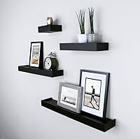 Vista 8 de Ballucci estante para pared con repisas moderno, juego de 4 unidades, Madera, Negro, Set de 4
