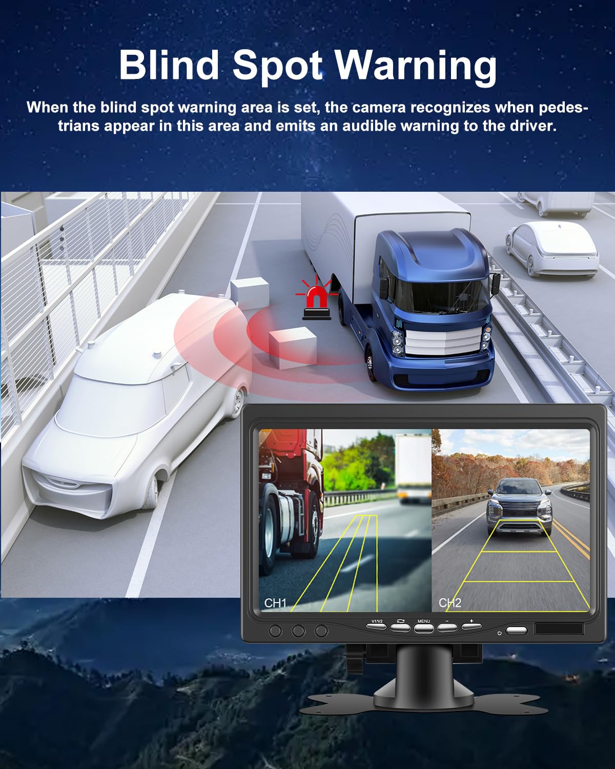 NHOPEEW Rückfahrkamera Kit mit 7 Zoll Monitor - Double 1080P Backup-Kamera Unterstützung IP69 wasserdicht/Super Nachtsicht/Weitwinkel - Monitor-Kit für LKW/Bus/Trailer/Wohnmobile