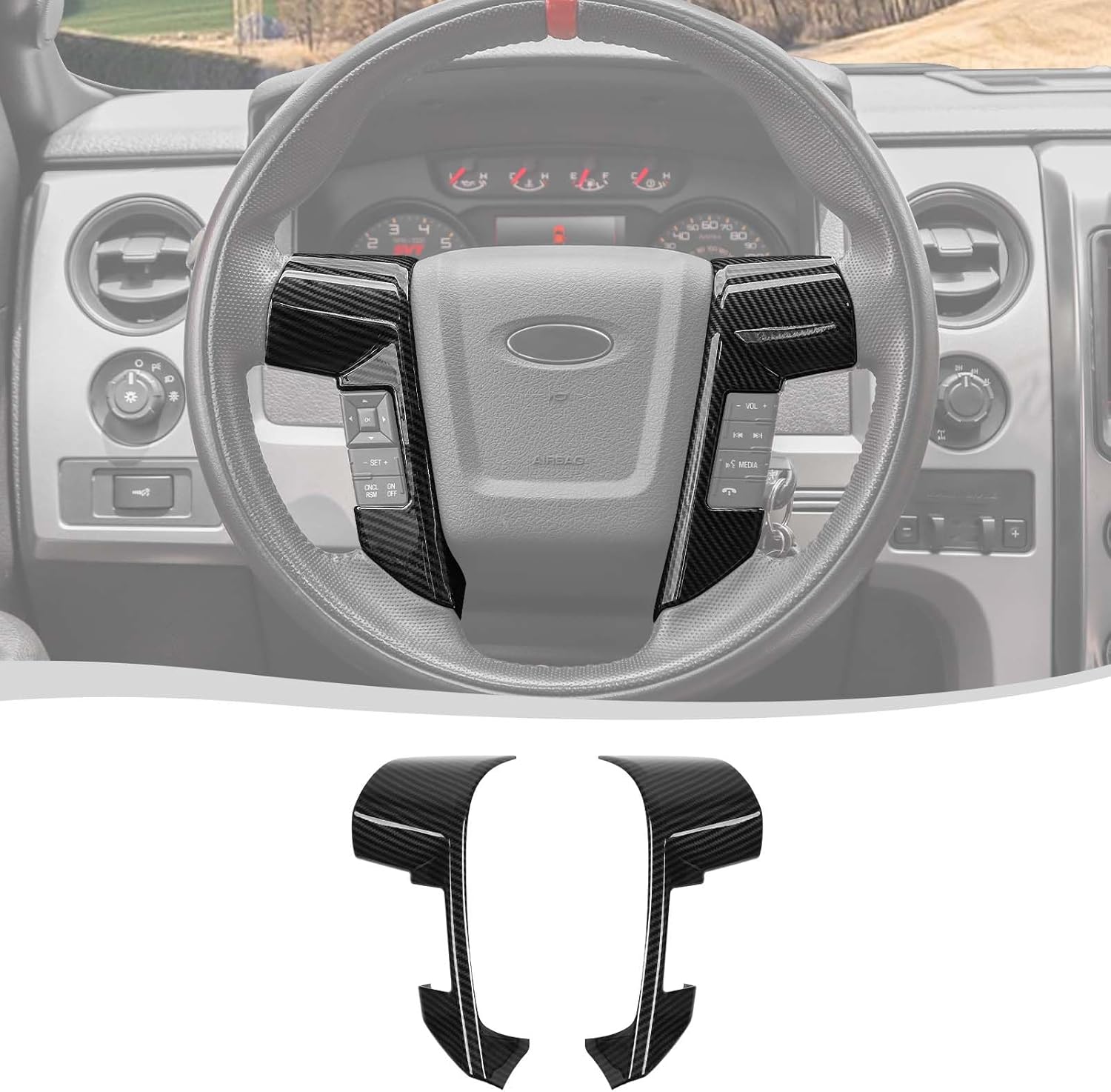 Voodonala for Ford F150 Raptor 2009-2014 Center Steering Wheel Panel Cover Compatible with Ford F150 Raptor 2009-2014, Carbon Fiber (Only for Raptor)
