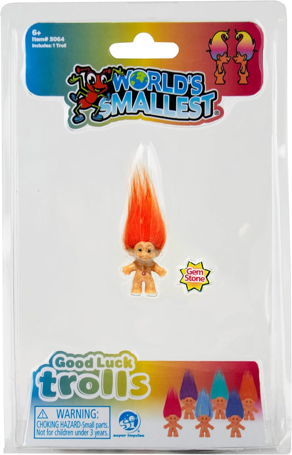 World's Smallest Good Luck Trolls. Miniature Figure with a Good Luck Gemstone in its Belly to Match The Color of its Hair! Each Sold Seperately, Includes 1 Good Luck Troll, Style Selected at Random