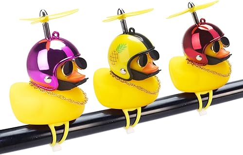 Miniatura 6 de wonuu Adornos de pato de goma para automóvil, decoración de tablero de instrumentos de pato amarillo, cuernos de bicicleta de pato con casco de