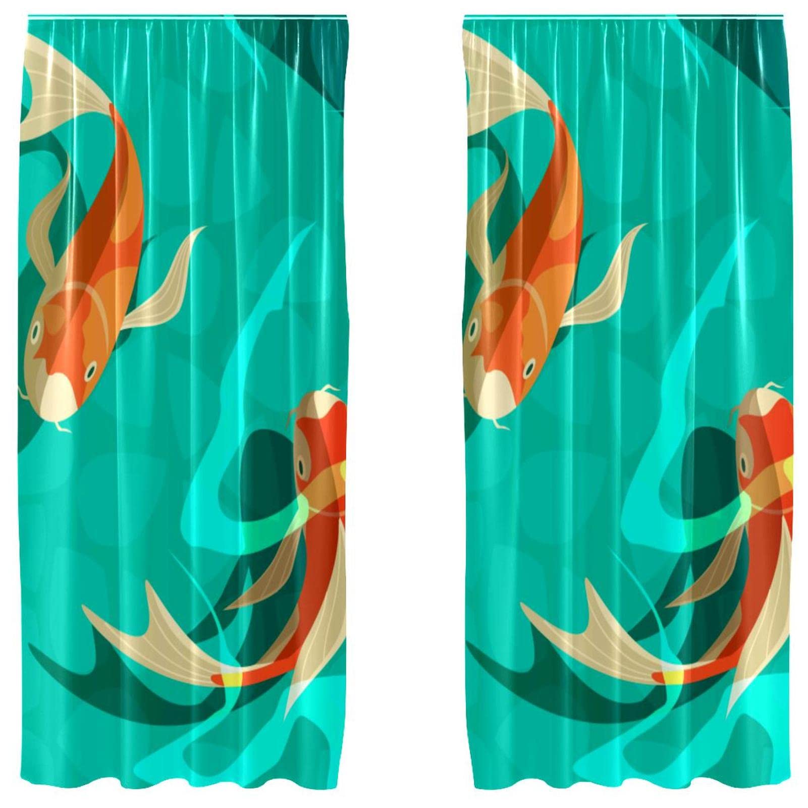 Cortinas de paneles decorativos Koi Carp Retro para salón, juego de 2 piezas de 55x84 pulgadas