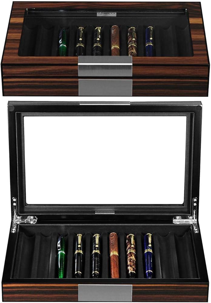 Lifomenz Co Wood Pen Display Box 10 Pen Organizer Box,Glass Pen