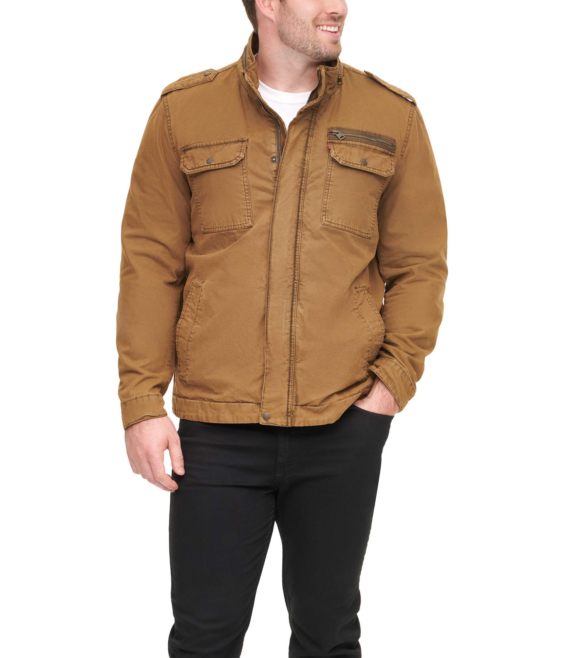Levi's Men's Washed Cotton Two Pocket Military Jacket, Worker Brown, XXXL Tall