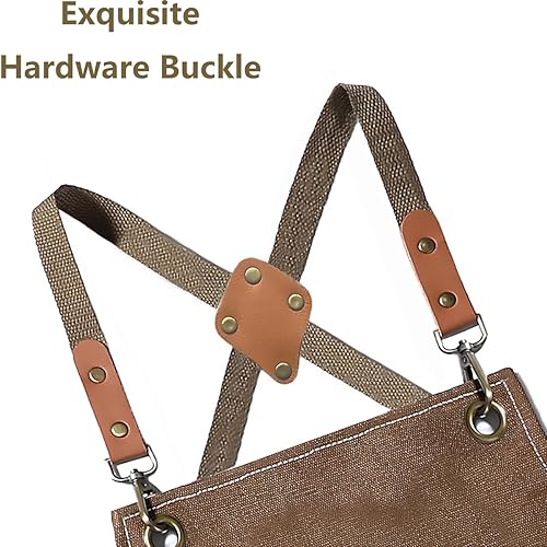 Miniatura 2 de Delantales de chef para hombres y mujeres con bolsillos grandes, lona de algodón con espalda cruzada, delantal de trabajo ajustable resistente,