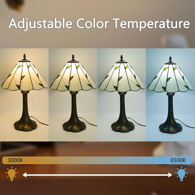 Crefotu 12 Inch Tiffany Table Lamps With Remote Control , Stained Glass Lamp with Stepless Dimmable Colors Temperature & Brightness for Living Room Bedroom Office , 9W Bulb Included (Umbrella Willow Leaves) photo 2