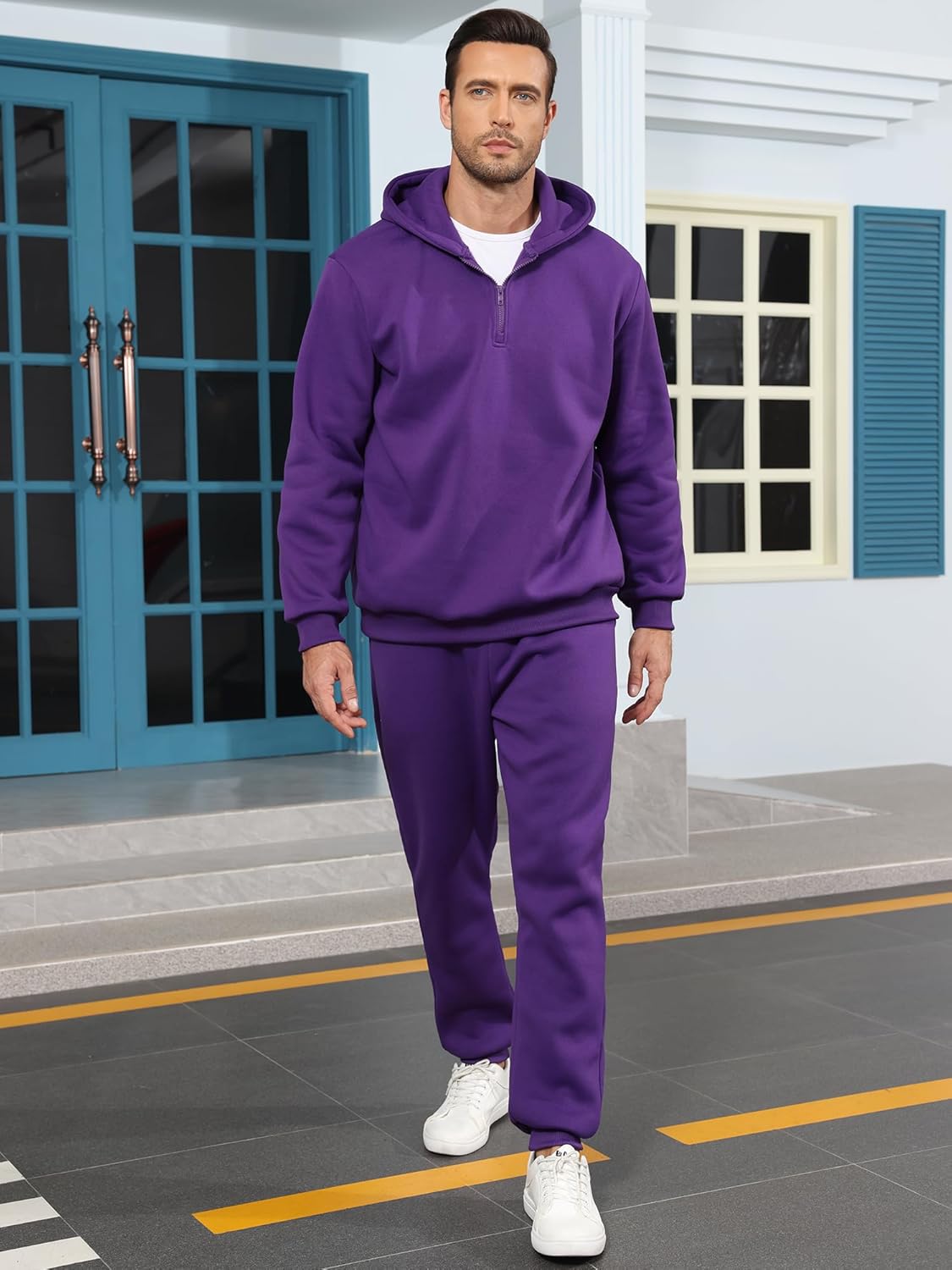 Men's Tracksuits Long Sleeve Casual Sweatsuits Quarter Zip Hoodie With Track Pants 2 Piece Outfits - Image 2