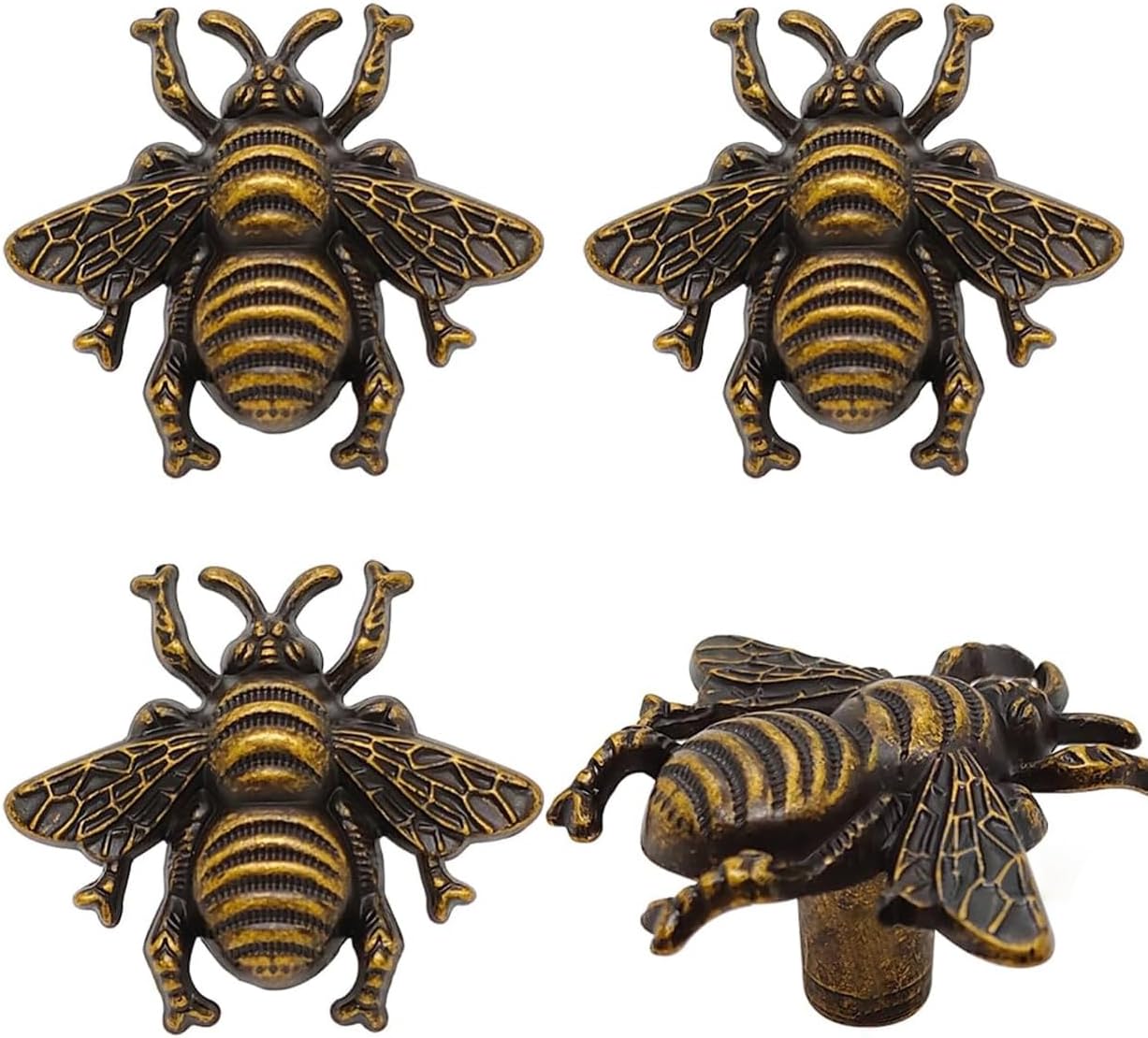 4Pcs Bumble Bee Cabinet Knobs Antique Bronze Dresser Drawers Knobs Single Hole Hardware Handles Pulls Bee Cupboard Drawer Knob Decorative Furniture Knobs Drawers Pulls for Kitchen Cabinet Wardrobe