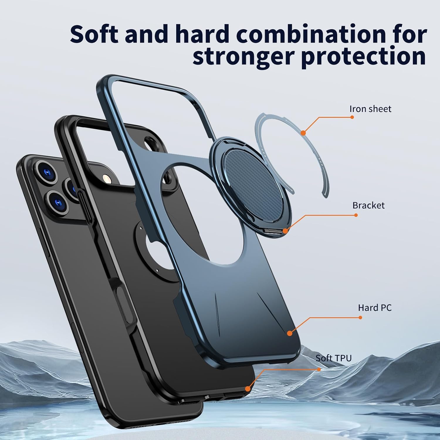 360° Magnetic Ring Stand Case for iPhone 17 Pro, Military-Grade Drop/Scratch Resistance, Rugged Heavy-Duty Shockproof Cover with Raised Edges, MagSafe Compatible