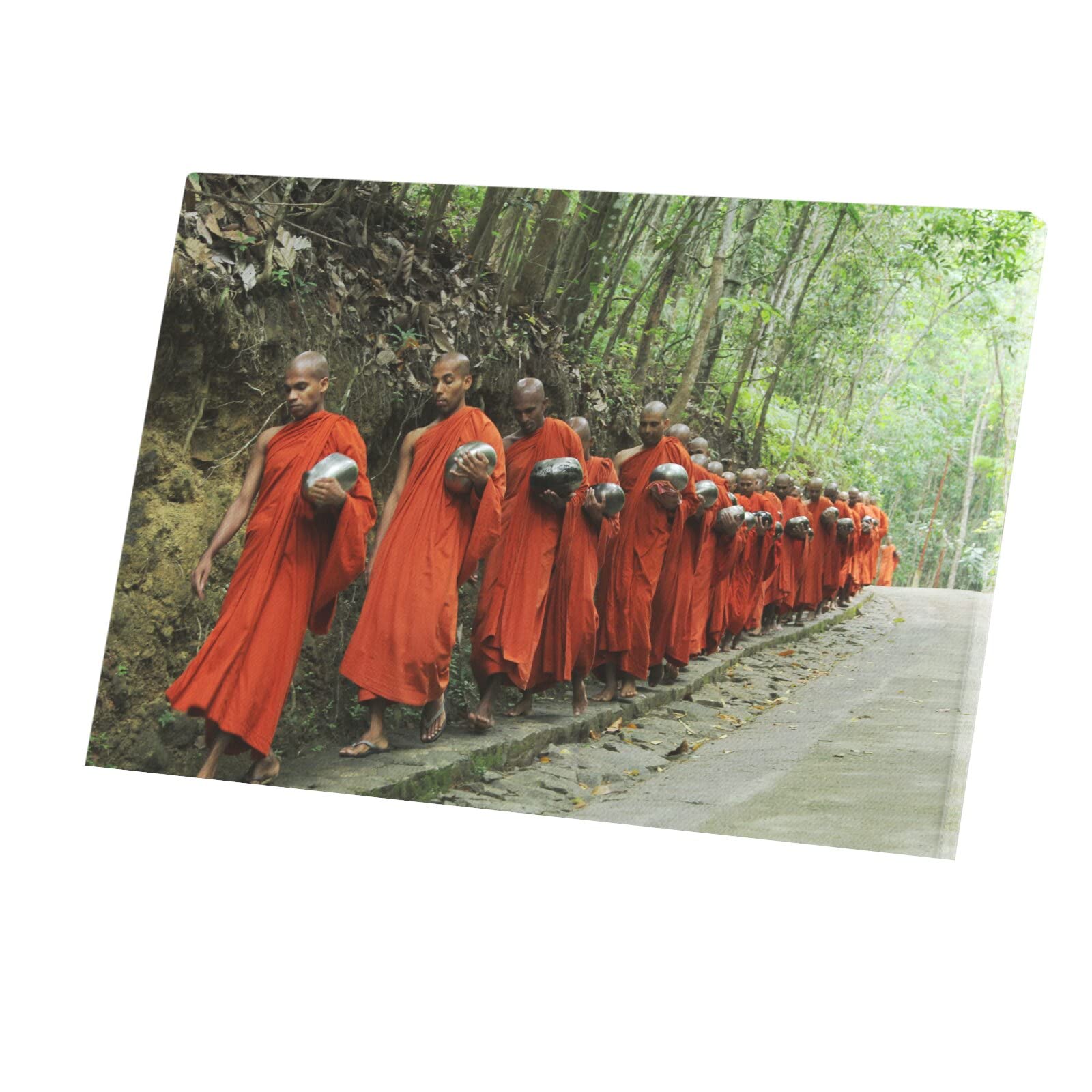 Affiche Procession de Moines Bouddhistes tableau forêt bol chantant - 4