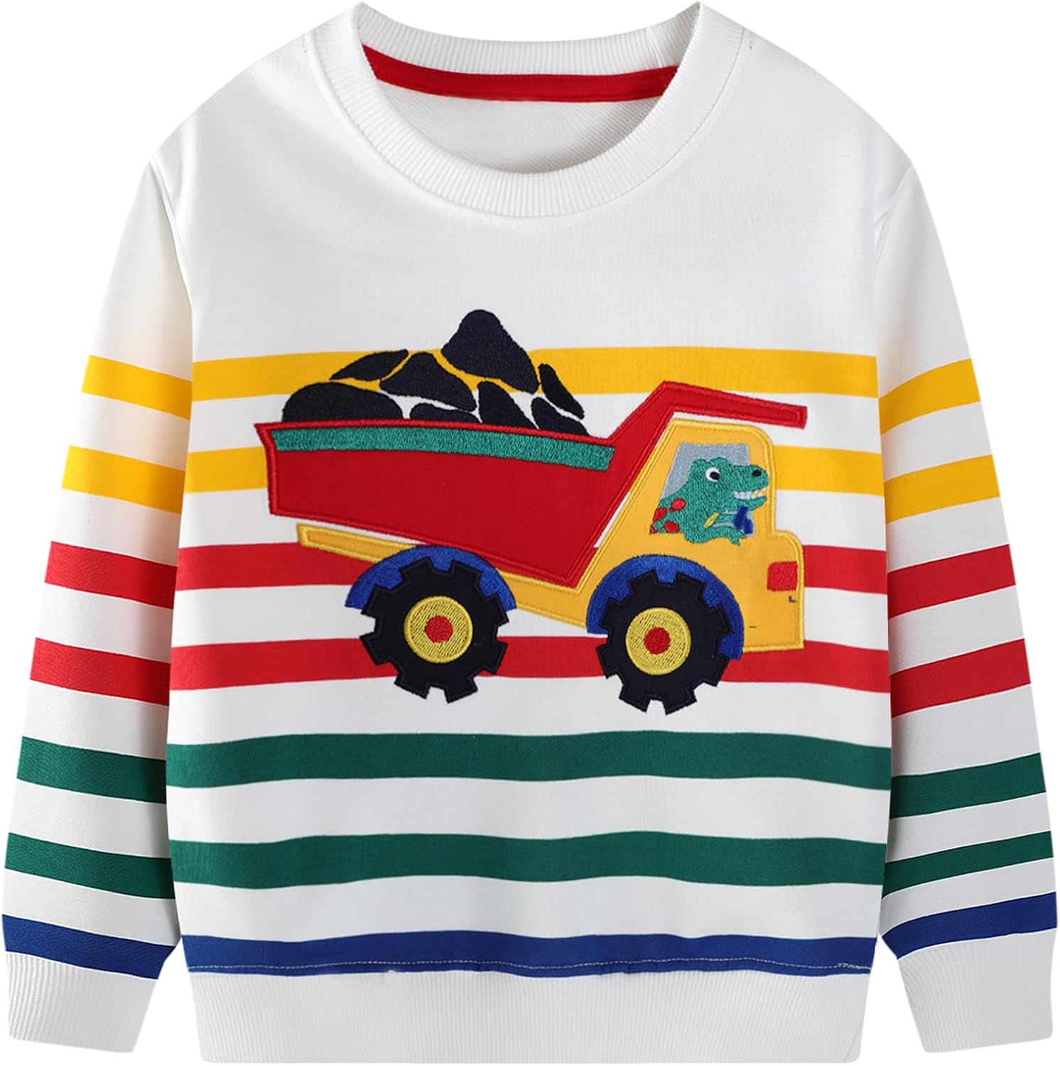 Toddler Boys Crewneck Sweatshirts Kids Dinosaur Striped Truck Sweater Long Sleeve Pullover Tops Clothes for Boys.