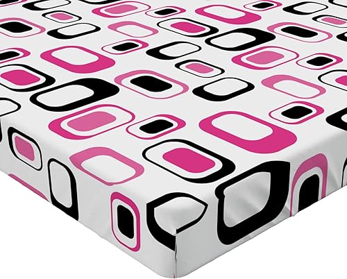 Miniatura 3 de Ambesonne Geometric Fitted Sheet, Sixties Ornamental Old Fashioned Shapes in Vintage Design Elements Image, Bed Cover with All-Round Elastic Deep