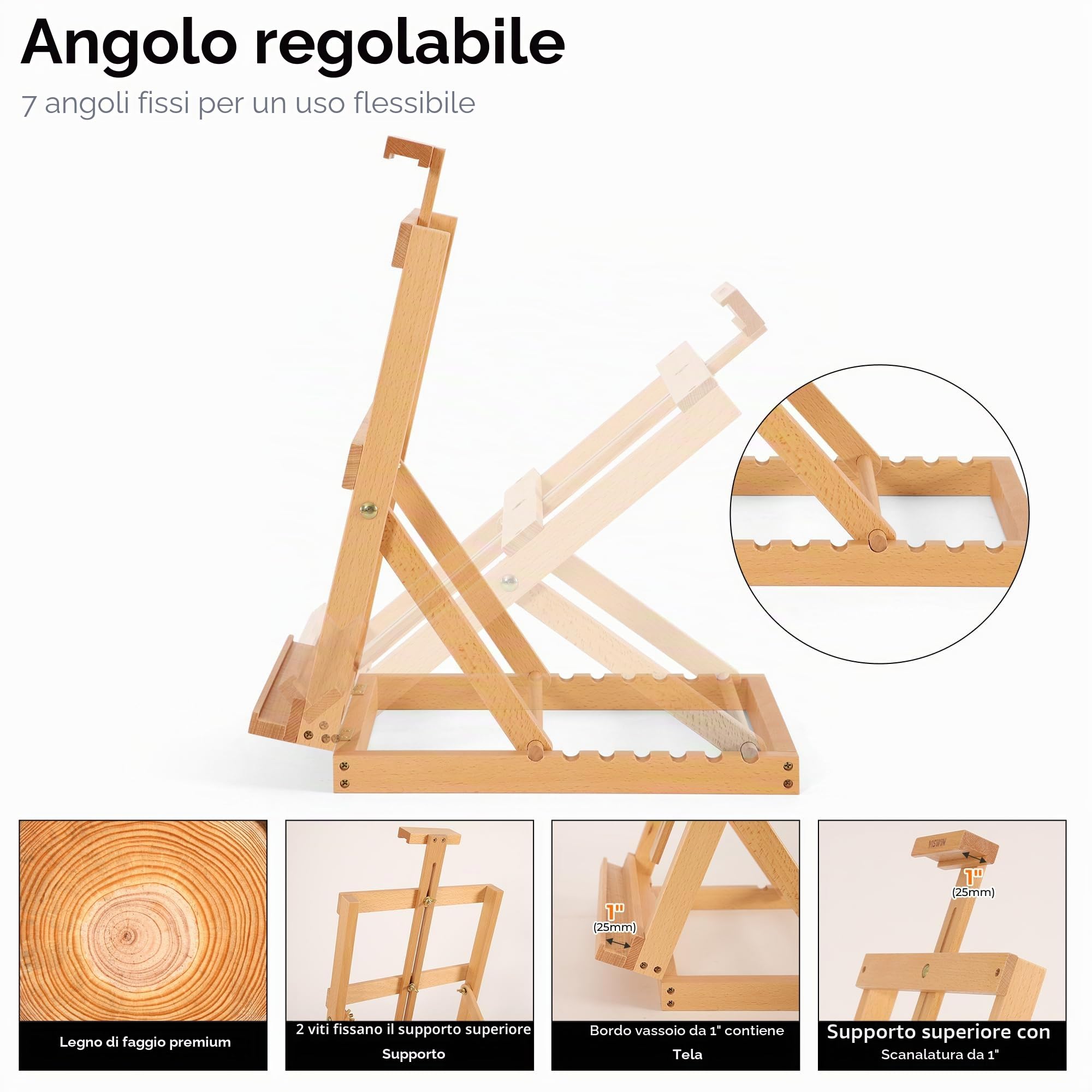 VISWIN Cavalletto da Tavolo in Legno Resistente con Telaio ad H, Supporto per Tele Fino a 58 cm, Cavalletto da Tavolo Regolabile per Artisti in Legno di Faggio per Dipingere su Tela, Adulti