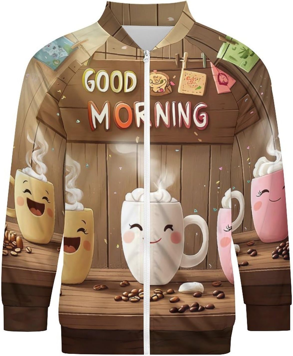 Coffee Cup Kitchen Men's Zip Up Sweatshirt Casual Sweater Jackets Long Sleeve Tops Lightweight Coat