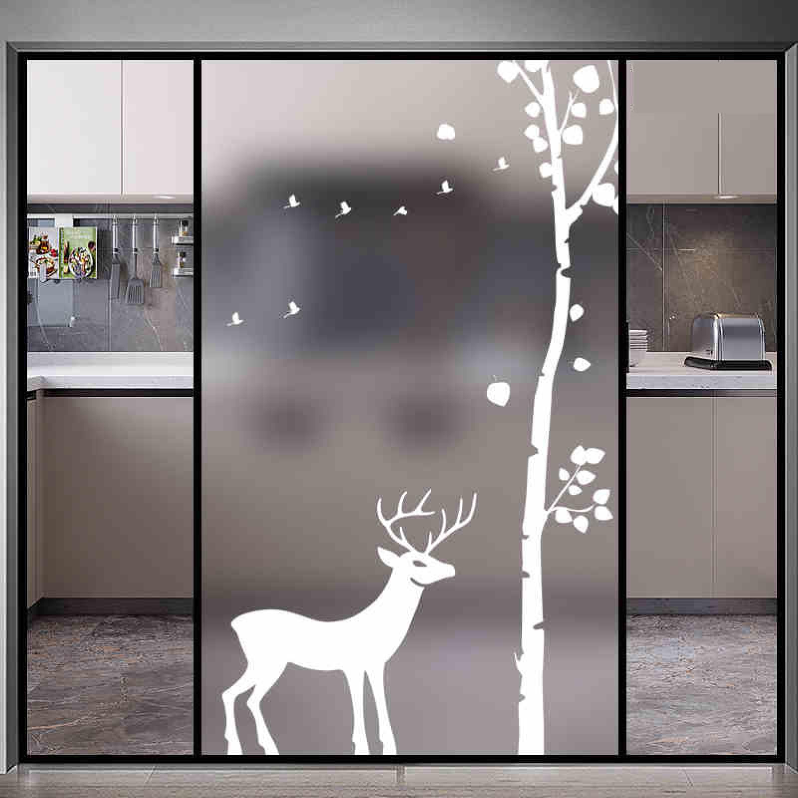 Vinilos para Cristales Ciervo Árbol Blanca Vinilo Ventana Opacar Reutilizable Sin Pegamento Proteger la Privacidad Vinilo para Ventanas Baño Cocina Oficina Decoración 70x120 cm