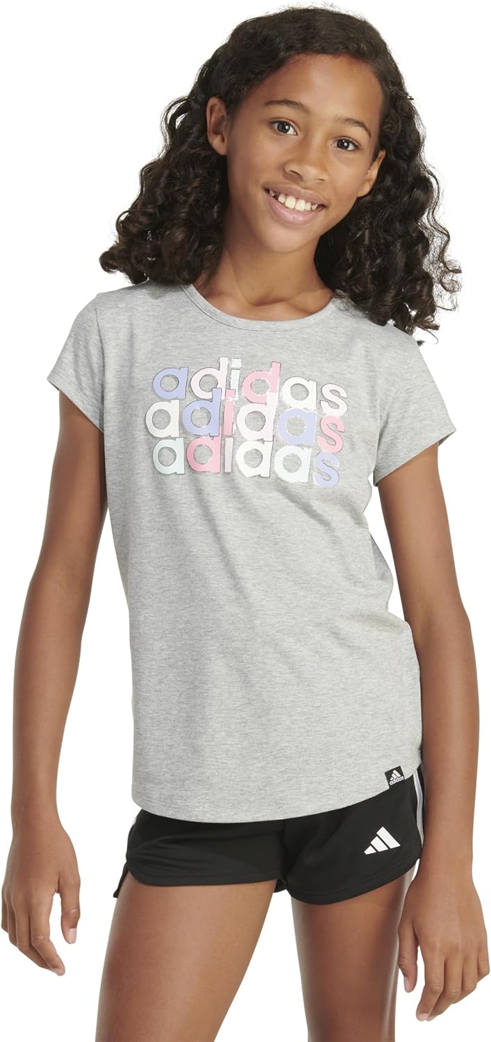 adidas Girls' Short Sleeve Scoop Neck Tee T-Shirt - Image 3
