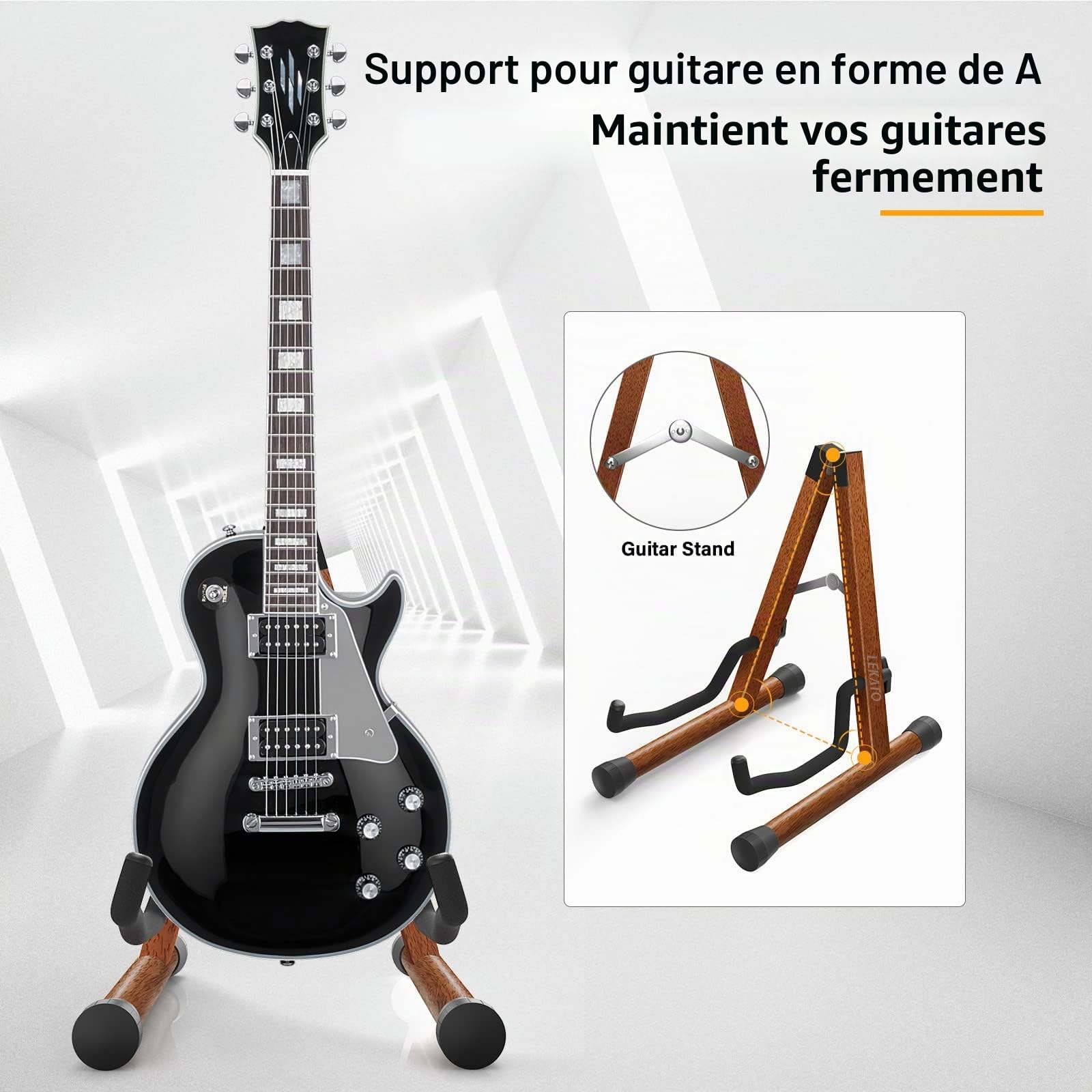 LEKATO Support de guitare A-Frame Support de guitare basse en bois avec rembourrage en mousse pour guitares, basse, violoncelle, banjo, mandoline, ukulélé