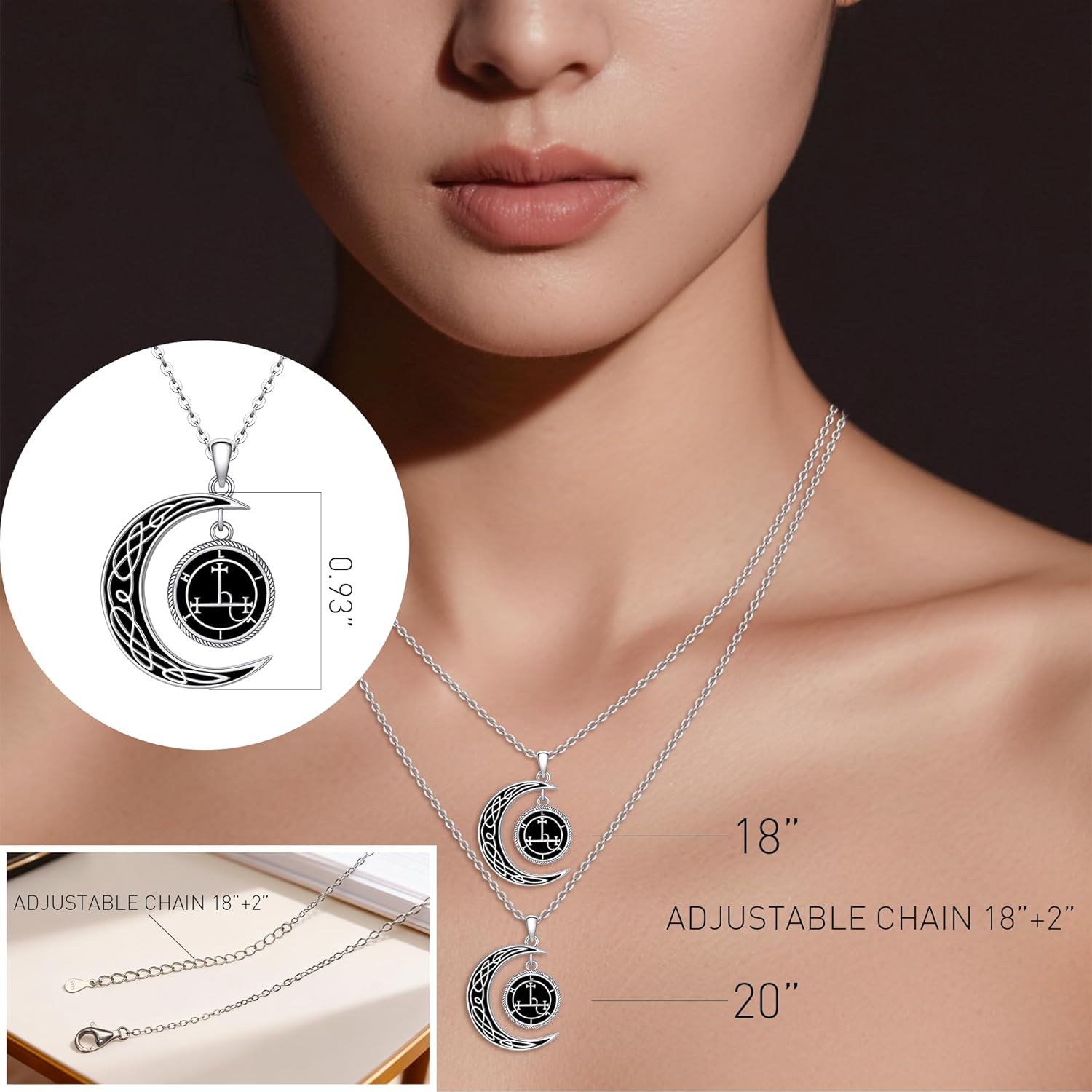 Lilith Necklace for Women Sterling Silver Celtic Knot Necklace Black Sun and Moon dangle Pendant Sigil Of Lilith Jewelry Gifts Men - Image 7