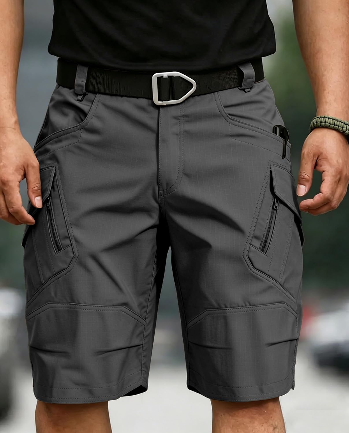 Men's Tactical Cargo Shorts Lightweight Stretch Ripstop Hiking Work Shorts with 9 Pockets Waterproof Casual Shorts (No Belt)