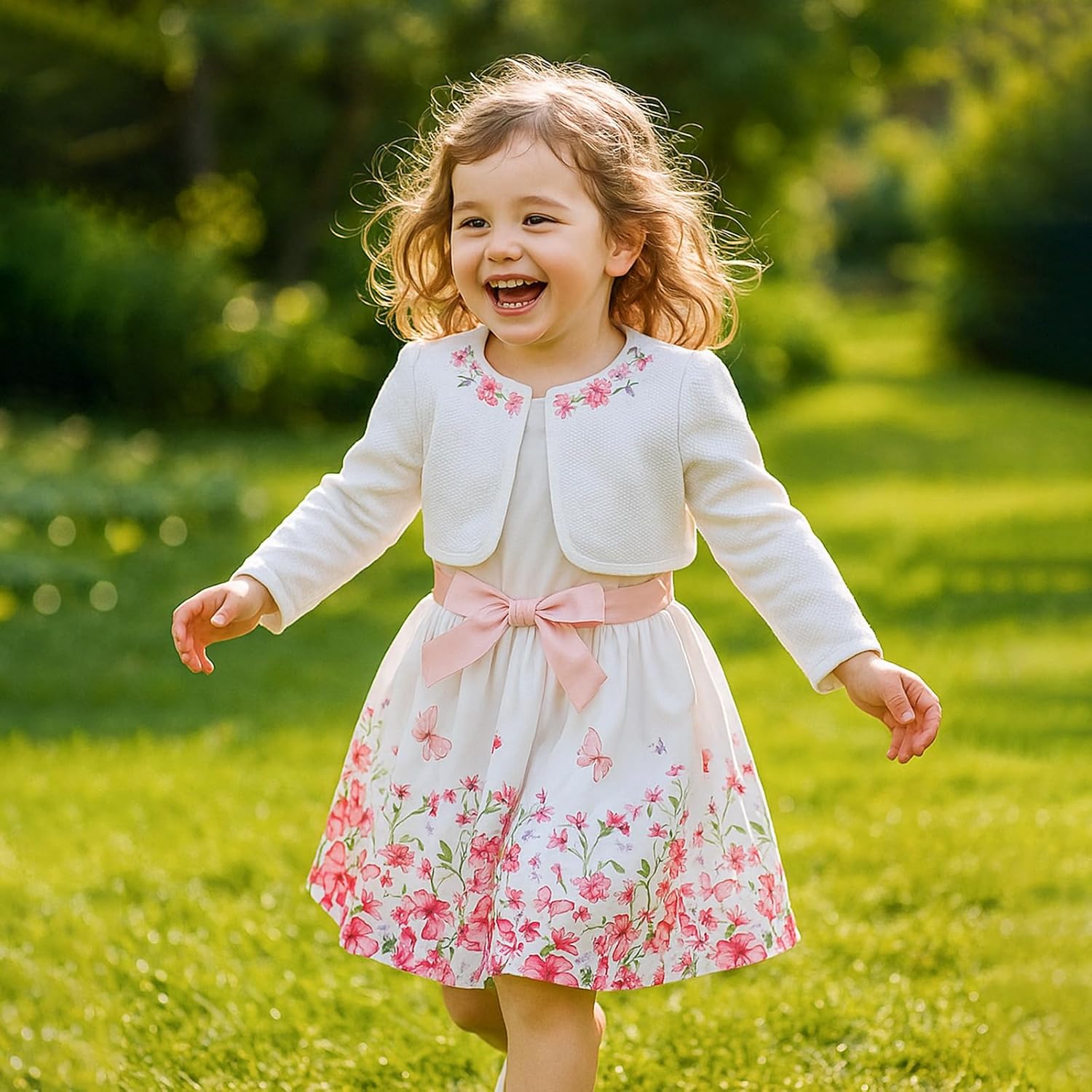 小さな女の子のドレスとカーディガンセット2ピース花柄プリントノースリーブドレスレースエッジセーター春フル服2-7歳用