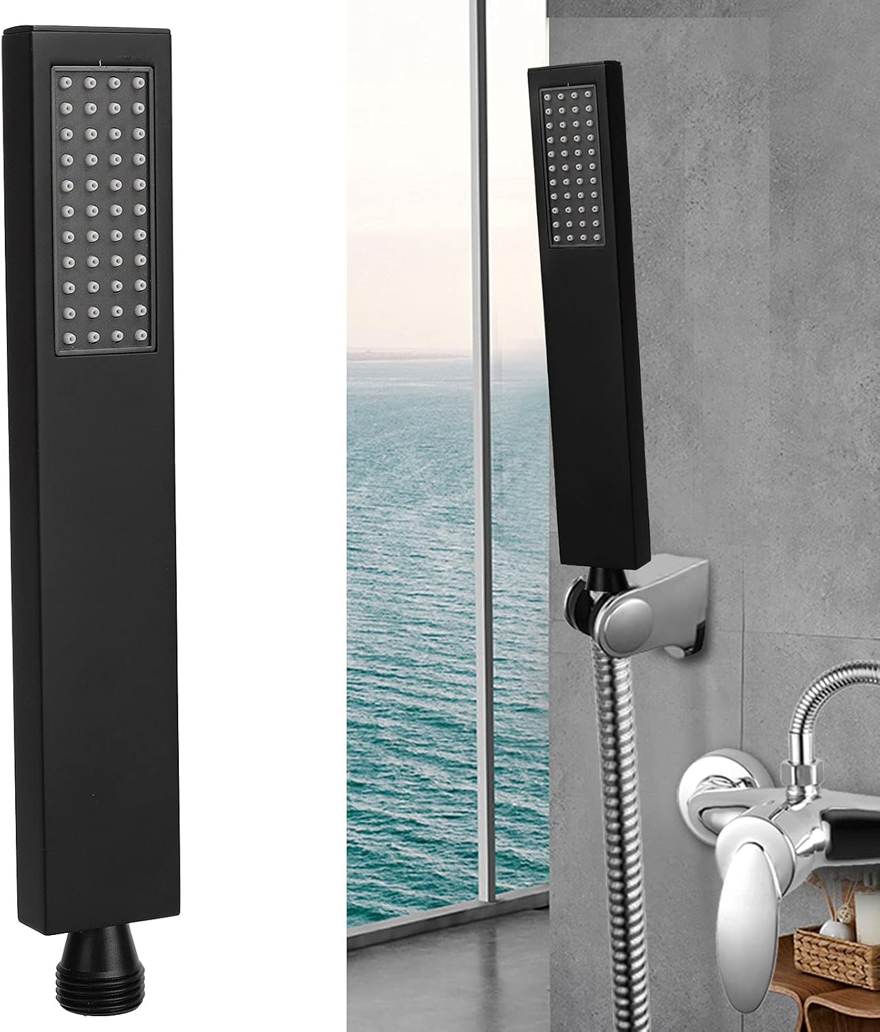 OUKENS Shower Head, Matte Black Square Full Copper High Pressure G1/2 Thread Shower Sprayer with Handheld for Bathroom