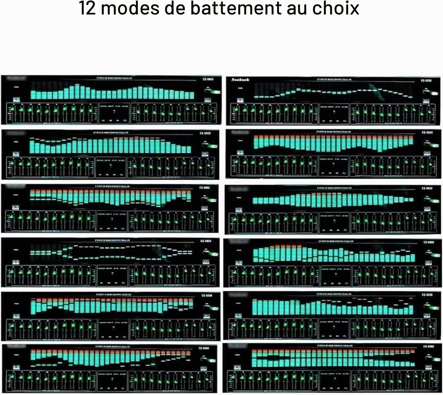 Égaliseur EQ Professionnel, Égaliseur Numérique 31 Bandes, Égaliseur Graphique Stéréo Audio Numérique, 12 Modèles de Rythme, Double Accordage Indépendant en 10 Segments, avec Réduction du Bruit