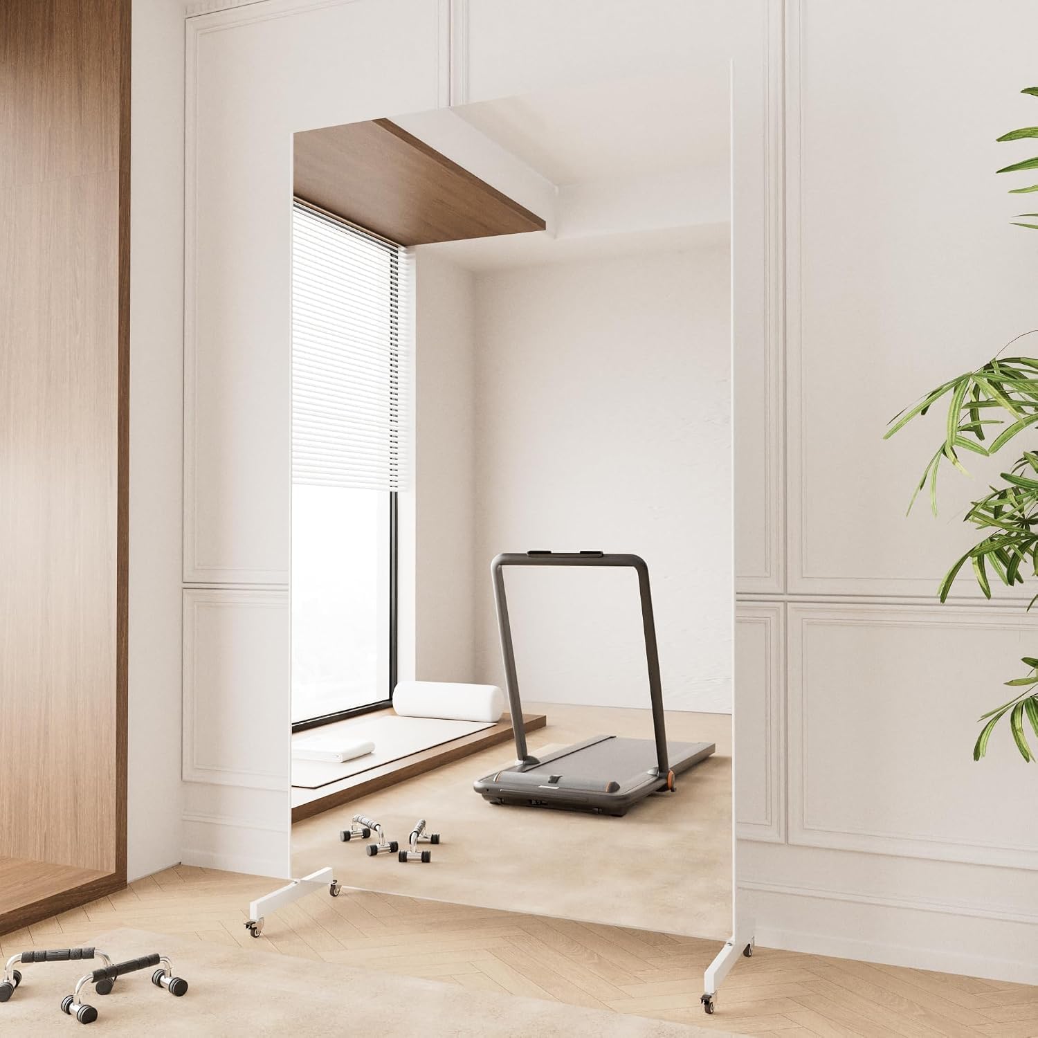brisafe Espejo de Cuerpo Entero, 170 x 100 cm, Grande Espejo de Pie con Ruedas, Espejos Irrompible con Marco de Aluminio Blanco, Giratorio 360° para Gimnasio en Casa, Dormitorio, Entrada y Pasillo