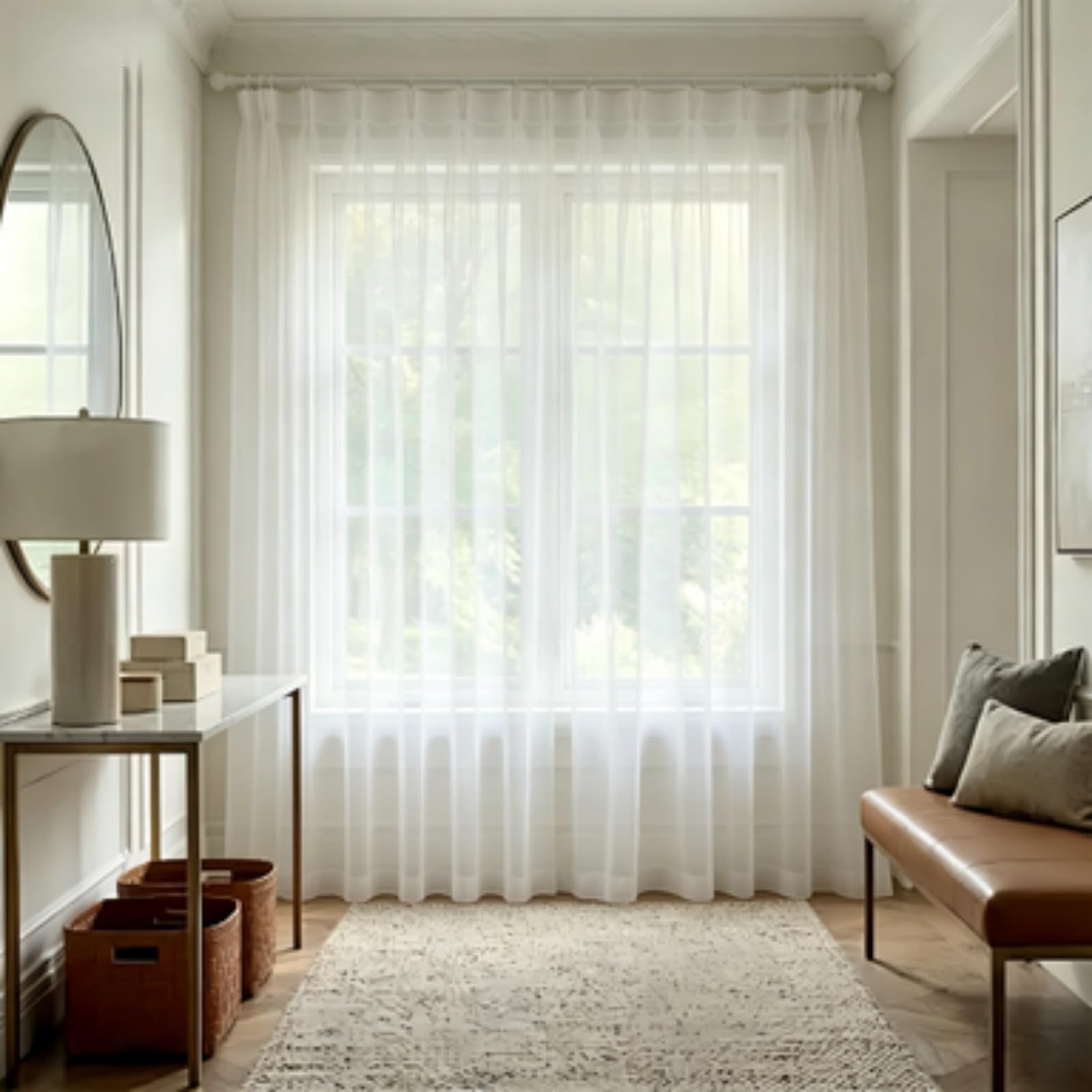 Feijdon White Semi Sheer Curtains 145 X 195 Cm Protect Privacy Curtain Sheers Sheer Curtains – Energy-Saving Privacy Panels With Uv Light For Living Room Bedroom,