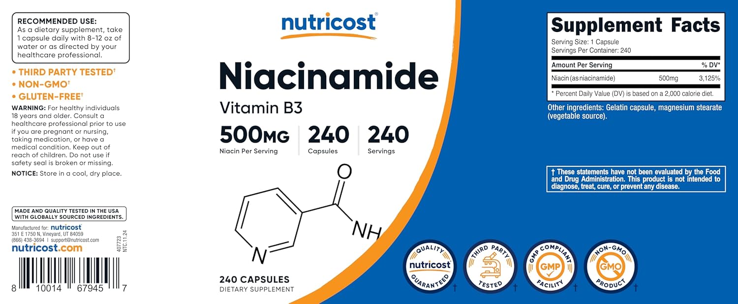 Nutricost Niacinamide (Vitamin B3) 500mg, 240 Capsules – Non-GMO, Gluten Free, Flush Free Vitamin B3 em promoção! Veja a oferta e mais achadinhos de Vitaminas & Suplementos 5 Hoje é o melhor dia para comprar Nutricost Niacinamide (Vitamin B3) 500mg, 240 Capsules – Non-GMO, Gluten Free, Flush Free Vitamin B3 com aquele preço maroto! Promoção! Aproveite a oferta! 5