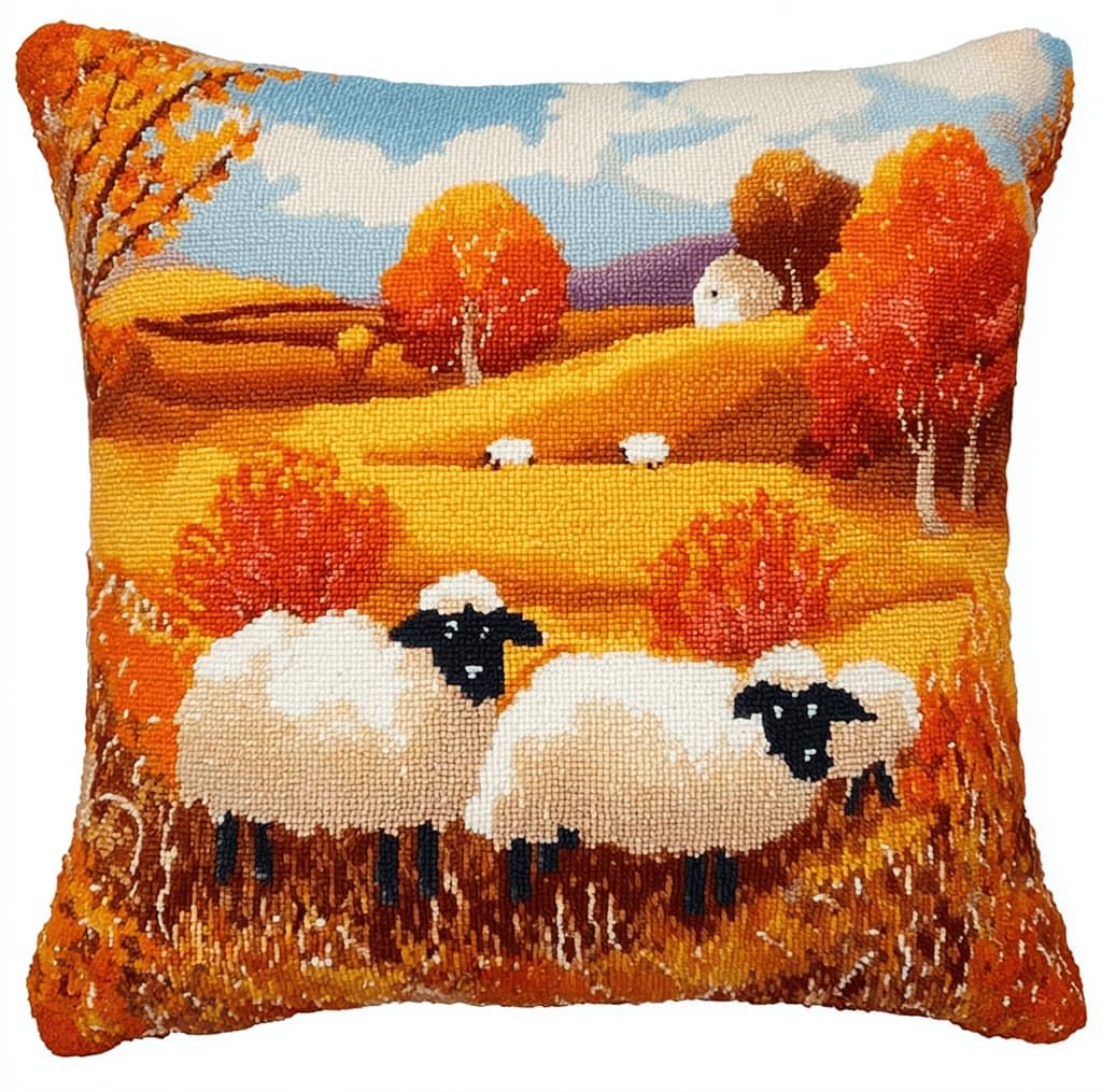 Kitquiver Latch Hook Rug Kits for Adults Sheep DIY Latch Hook Cushion Cross-Stitch Embroidery Cushion Cover for Home Sofa Decoration 17X17 in.