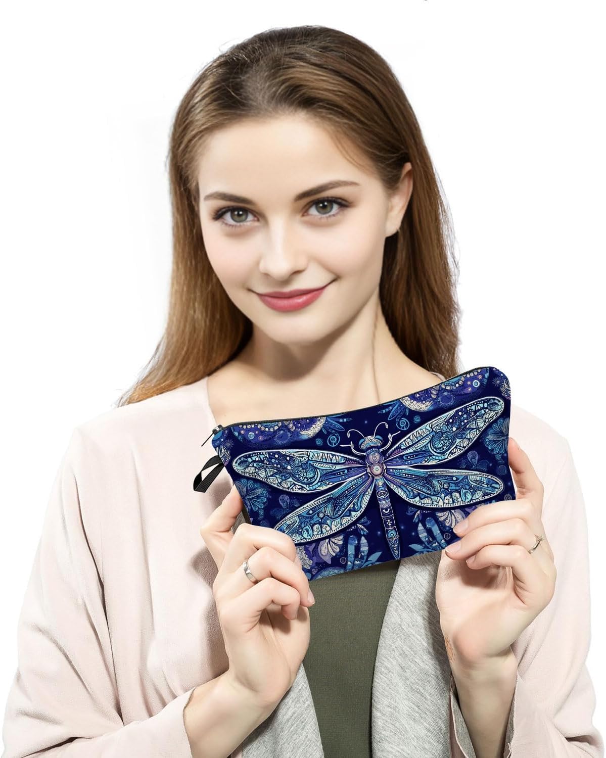 Mandala Dragonfly Cosmetic Bag Makeup Pouch for Dragonfly Lovers Zipper Women Purse Mini Traveling Organizer Pouch for Ladies Versatile Toiletry Organizer for Travel & Storage in Blue - Image 4
