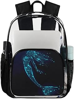 Mochila transparente de sereia para serviço pesado, linda sereia impermeável mochila transparente PVC mochila transparente com alça de ombro reforçada para escola, trabalho, viagens, Multicor