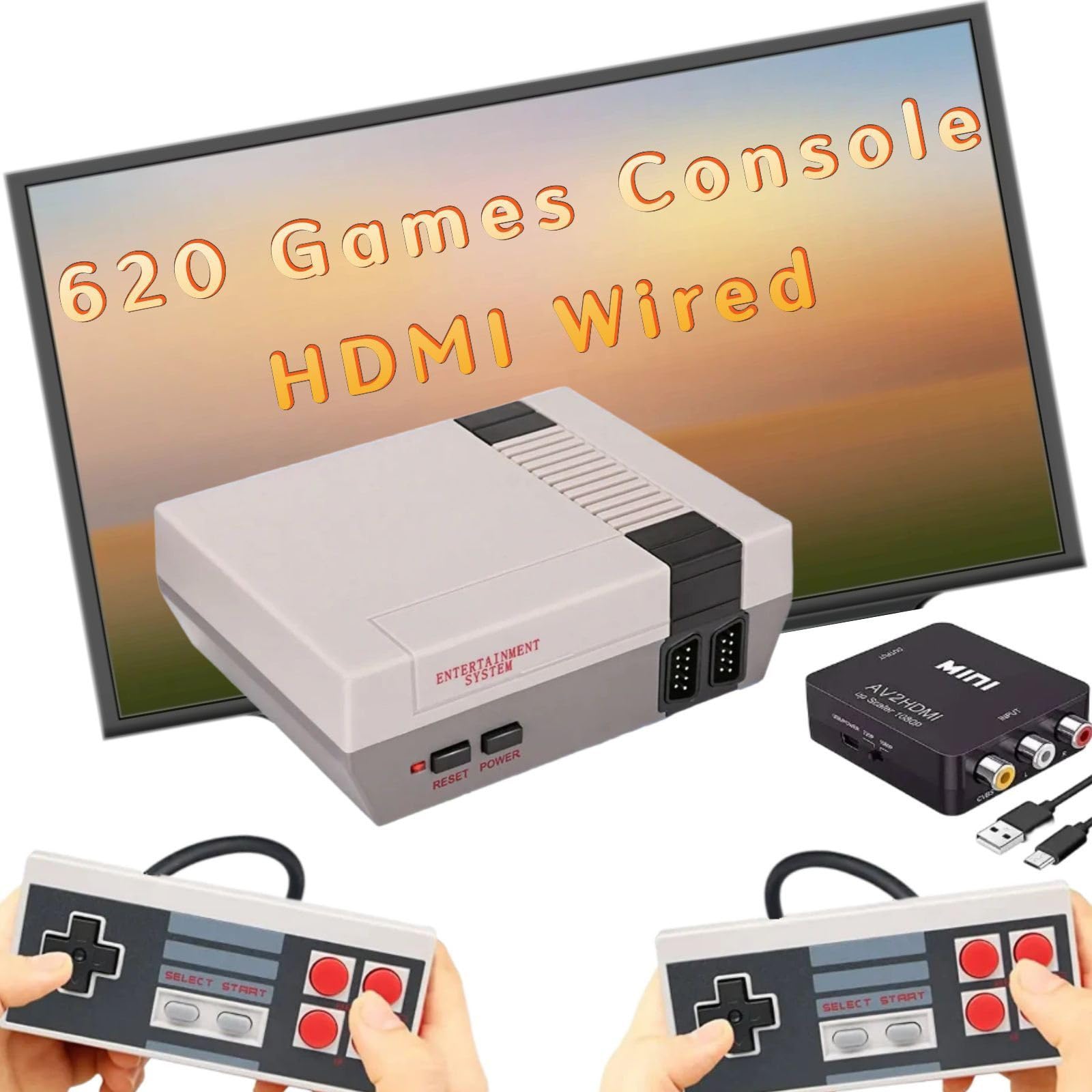 Console di gioco retrò con 620 videogiochi, mini sistema di gioco classico con controller cablato, uscita HDMI e AV, plug and play, giocattoli retrò, idea regalo (grigio chiaro)