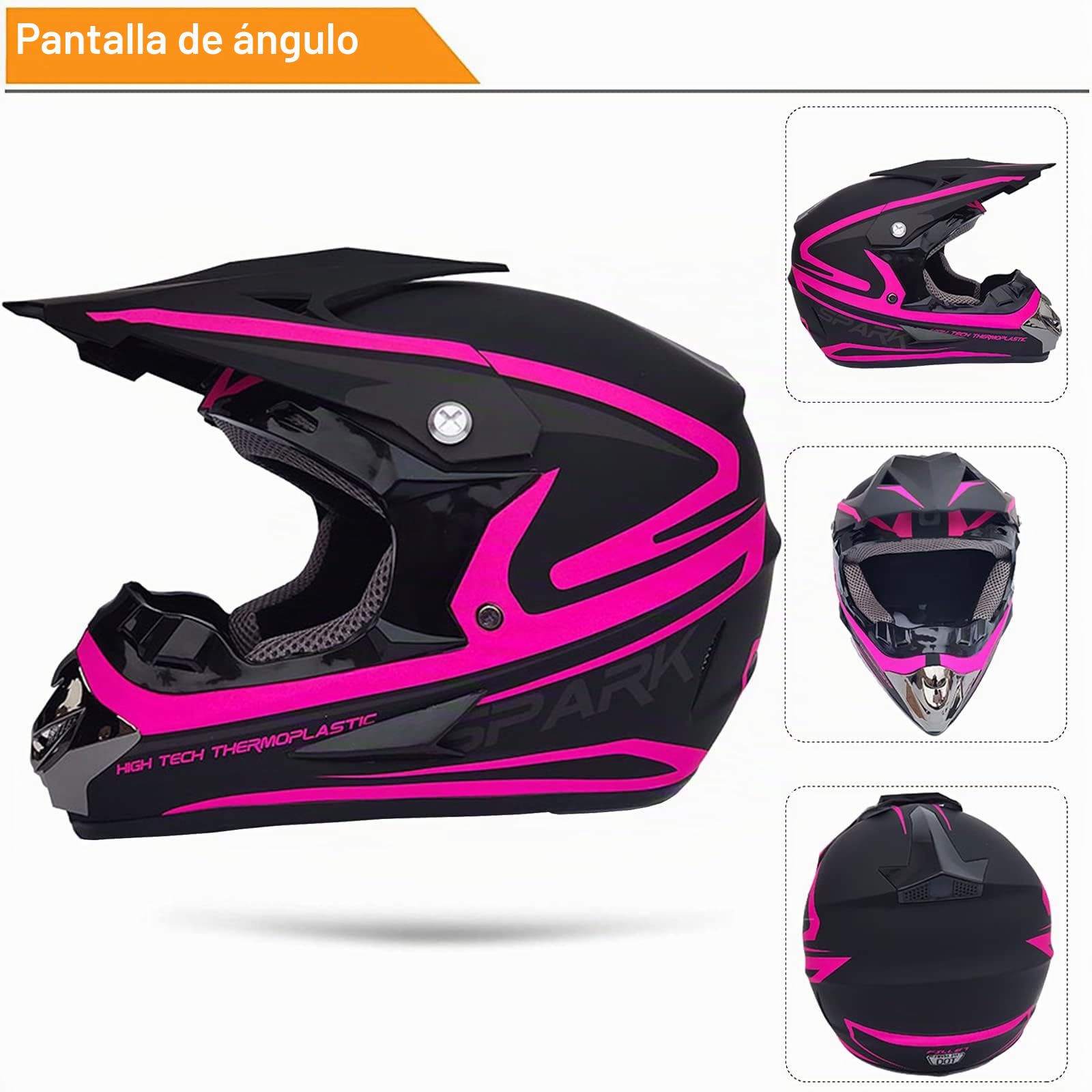 Casco de Motocross, Casco Moto Integral, Casco Motocross Infantil Dot Certificación Casco Moto Cross para Mujer Hombre Adultos Casco Dirt Bike con Gafas Máscara Guantes Y Red De Casco -Carcasa ABS
