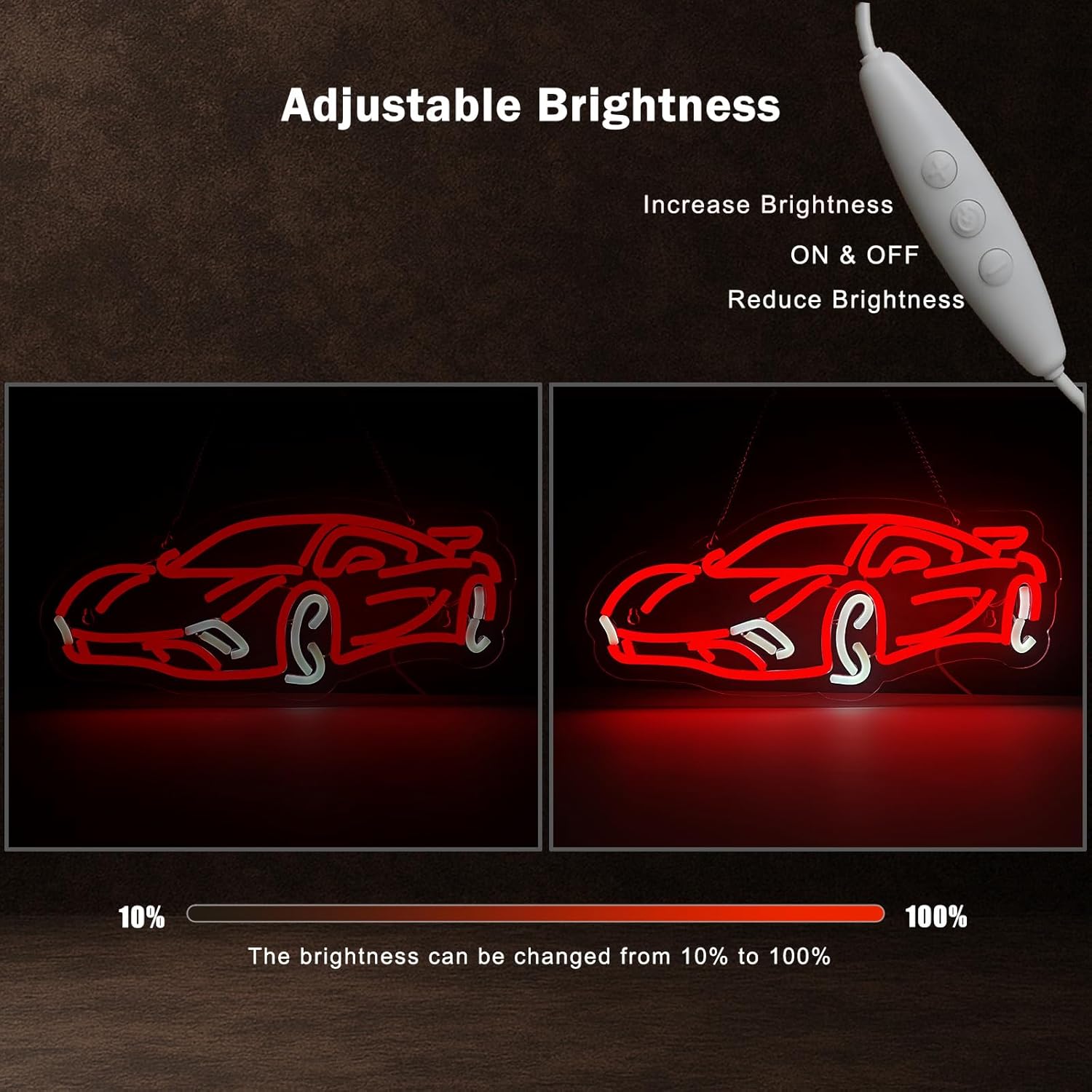 Sports Car Neon Signs for Wall Decor,Dimmable Garage Neon Light,Hanging Decorations Race Car Signs for Kids Bedroom Boys Room Playroom Man Cave motor vehicles lovers Birthday Gifts(16.5“*7.1“) - Image 4