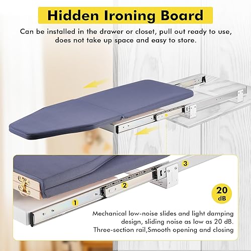 Miniatura 4 de YUCHENGTECH Tabla de planchar retráctil, tabla de planchar extraíble con cubierta resistente al calor, se guarda en el gabinete ahorrando espacio