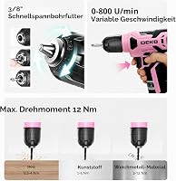 Set de scule DEKO cu șurubelniță cu acumulator și trusă, 126 piese, pentru bricolaj în birou și grădină, roz 5