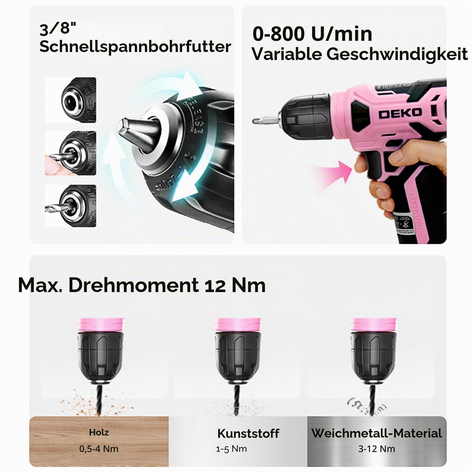 Werkzeugkoffer Akkuschrauber Werkzeugkasten Werkzeug Koffer Werkzeugset：DEKO Werkzeugkiste Bestückt 126-tlg. professionelle Werkzeugkiste für Heimwerker, für Büros und Garten, Rosa