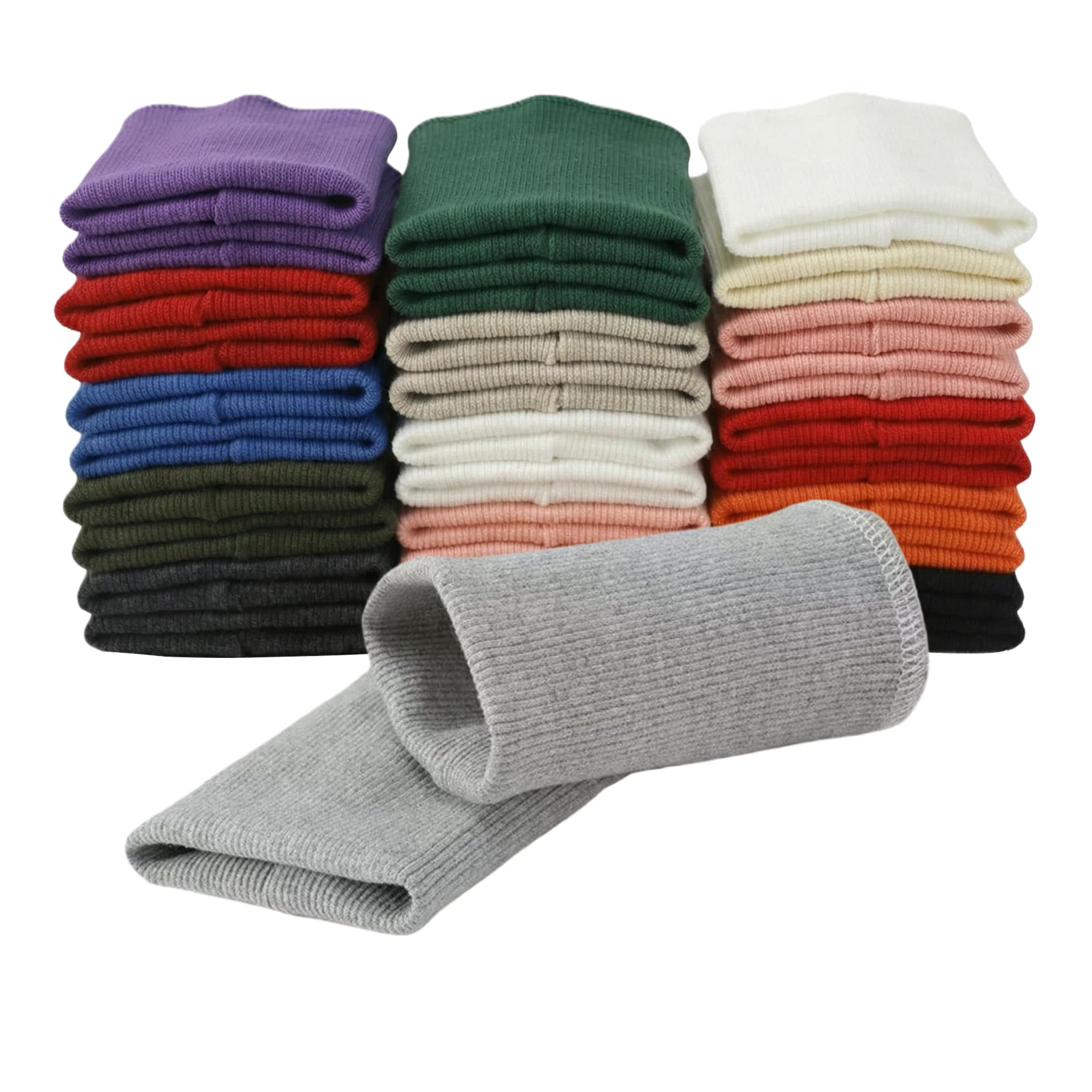 1 Pair of Finished Cotton Rib Knit Cuffs - Stretch Ribbing for Jacket & Sweater Sewing Repair - Grey - 1