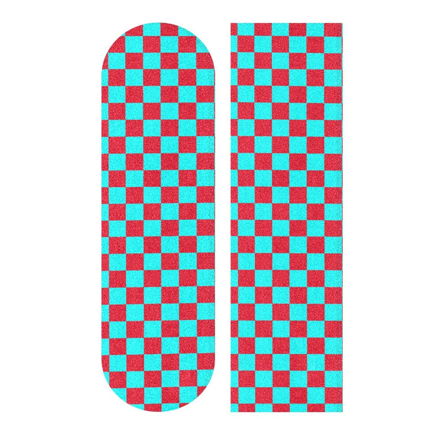 Buffalo Plaid Check Cyan Red Decorative Skateboard Grip Tape Sheet Waterproof Grip Tape Longboard Waterproof Grip Tape Cruiser Board 33×9 Inch