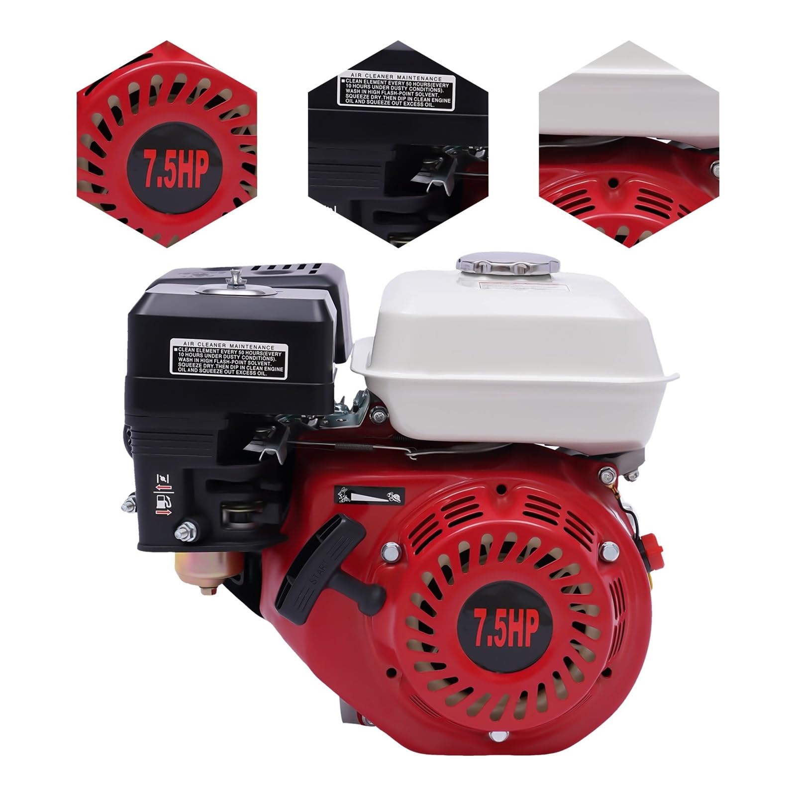 Motor De Gasolina Un Solo Cilindro, 4 Tiempos, OHV, 7,5 HP,1 KW, Rotovator, Hidrolavadora, 3600 RPM Rendimiento Potente